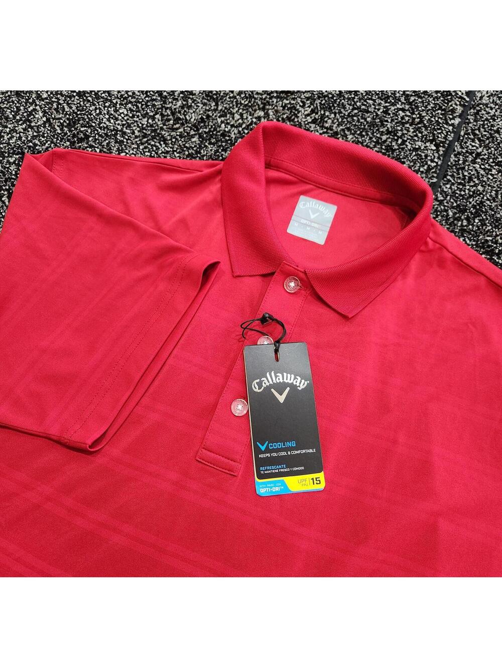 NWT Callaway Polo Shirt Opti-Dri Salsa Red Black Stripe Golf Shirt Size Medium